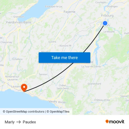 Marly to Paudex map
