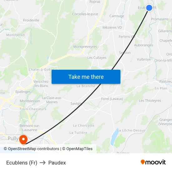 Ecublens (Fr) to Paudex map