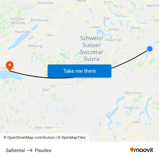 Safiental to Paudex map