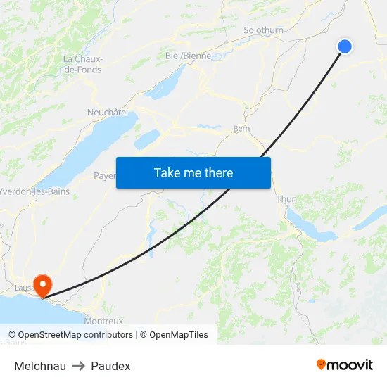 Melchnau to Paudex map