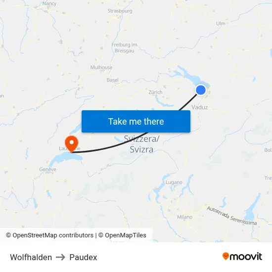 Wolfhalden to Paudex map