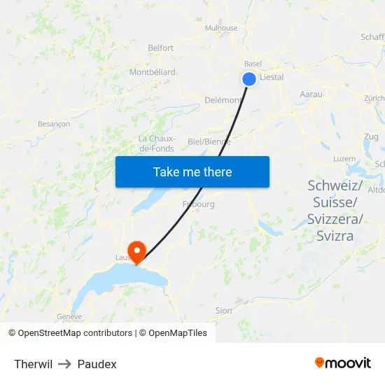 Therwil to Paudex map
