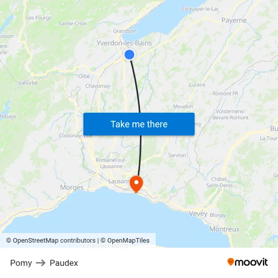 Pomy to Paudex map