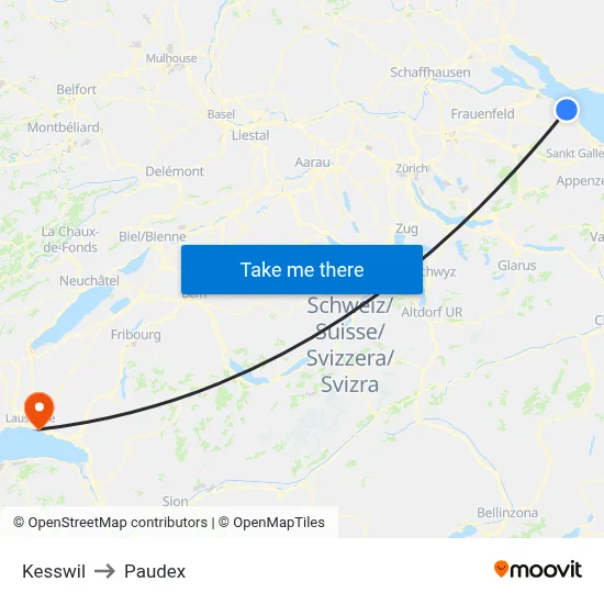 Kesswil to Paudex map
