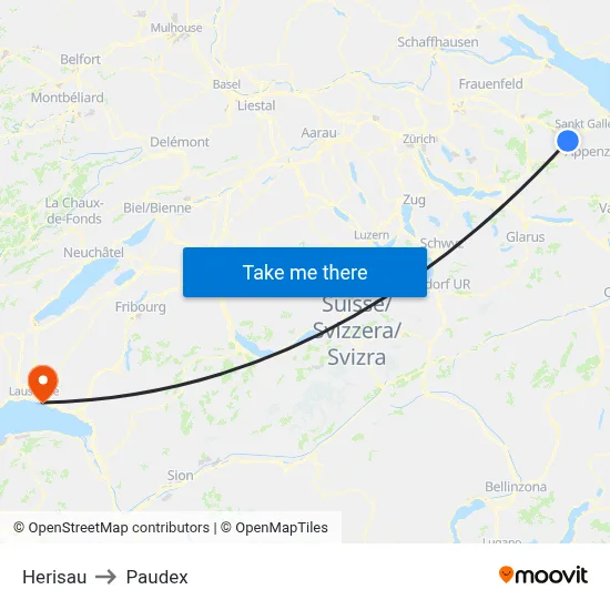 Herisau to Paudex map