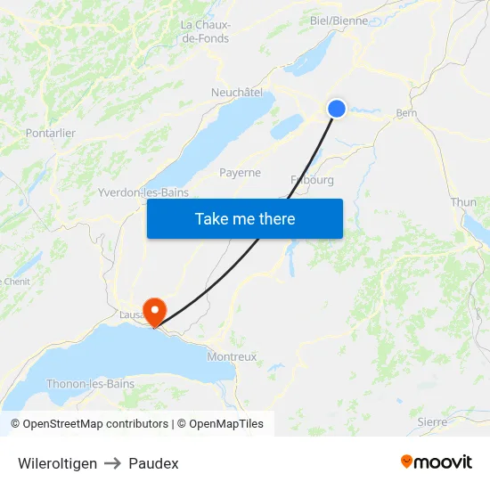 Wileroltigen to Paudex map