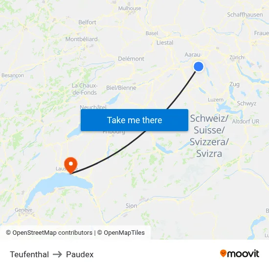 Teufenthal to Paudex map