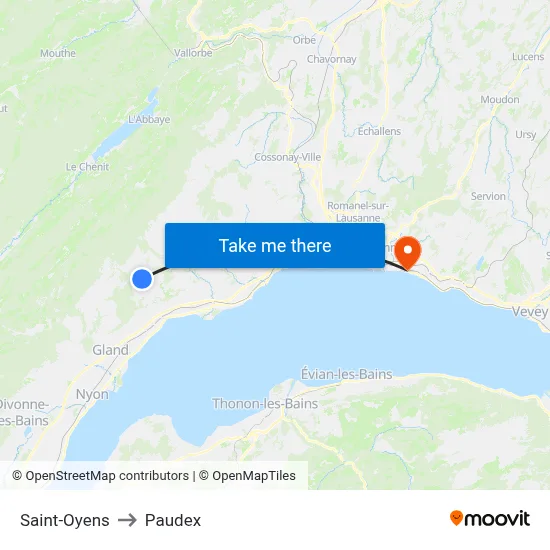 Saint-Oyens to Paudex map
