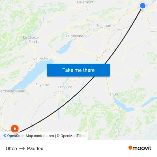 Olten to Paudex map