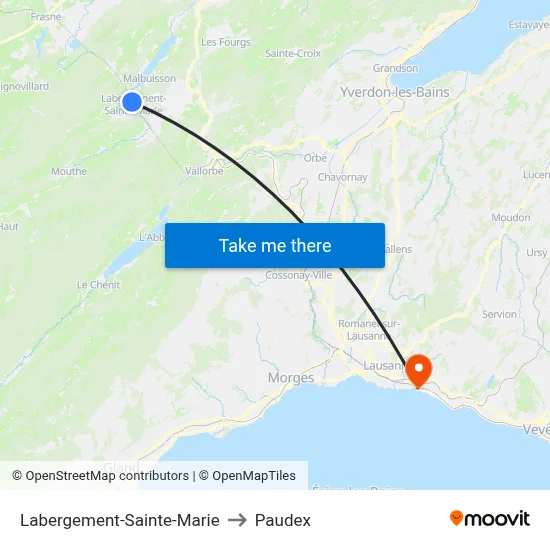Labergement-Sainte-Marie to Paudex map