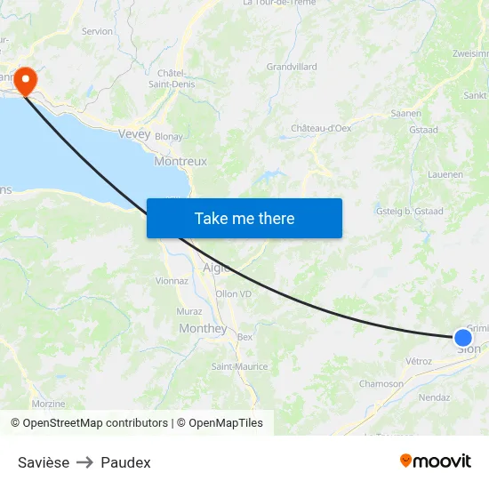 Savièse to Paudex map