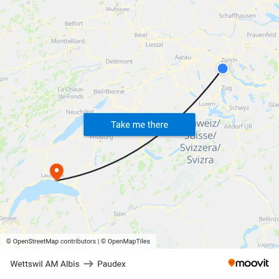 Wettswil AM Albis to Paudex map