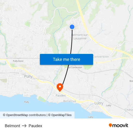 Belmont to Paudex map