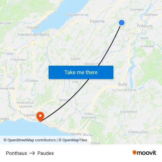 Ponthaux to Paudex map