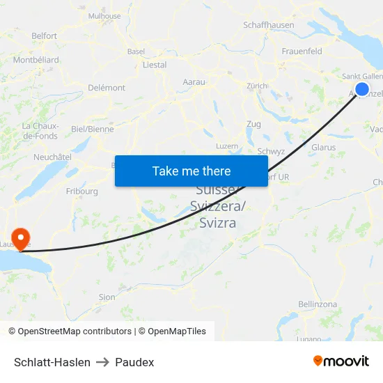 Schlatt-Haslen to Paudex map