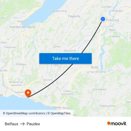 Belfaux to Paudex map