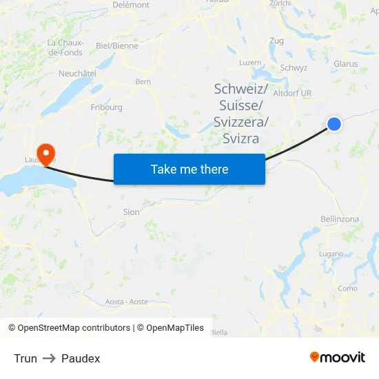 Trun to Paudex map