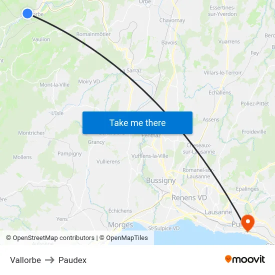 Vallorbe to Paudex map