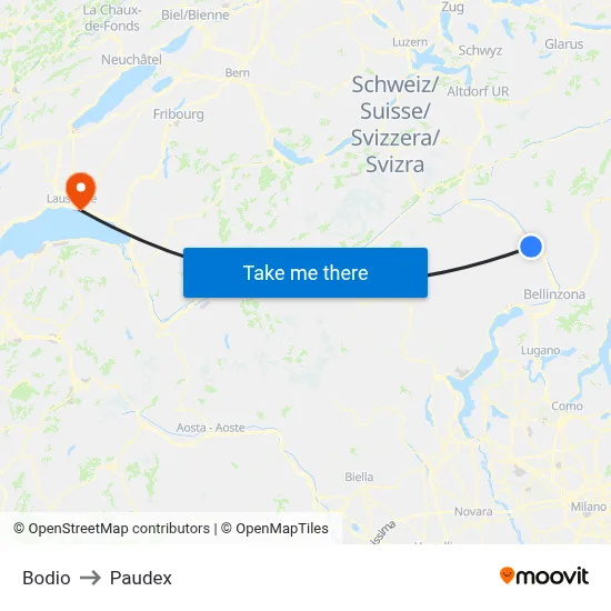 Bodio to Paudex map