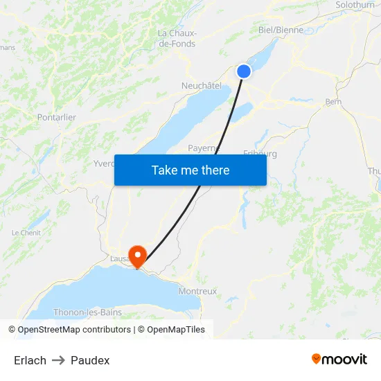 Erlach to Paudex map