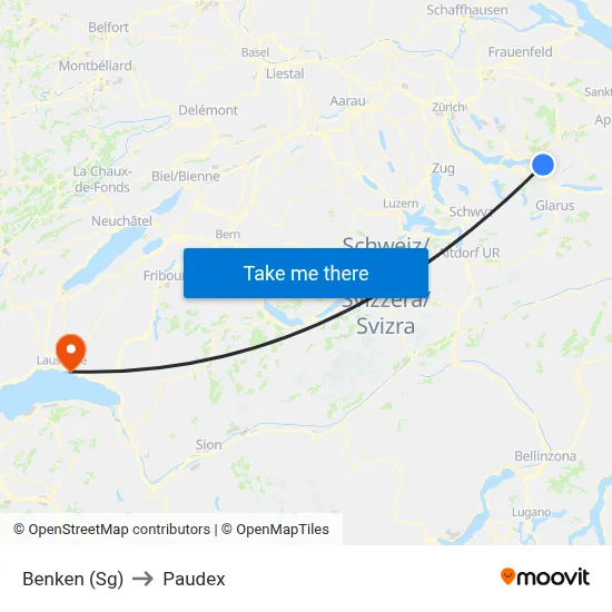 Benken (Sg) to Paudex map