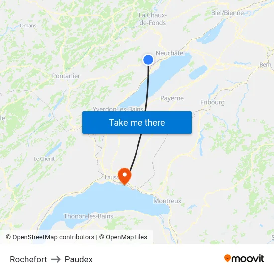 Rochefort to Paudex map