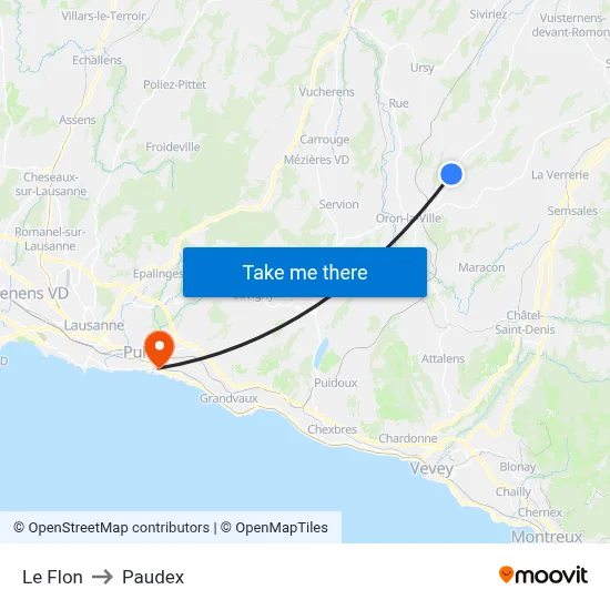 Le Flon to Paudex map