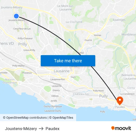 Jouxtens-Mézery to Paudex map