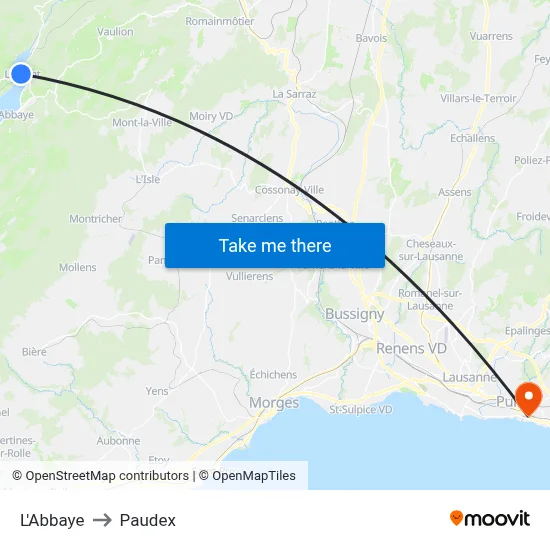 L'Abbaye to Paudex map