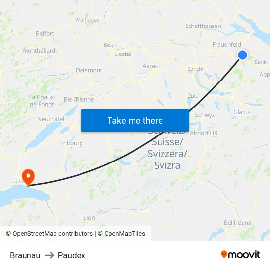 Braunau to Paudex map