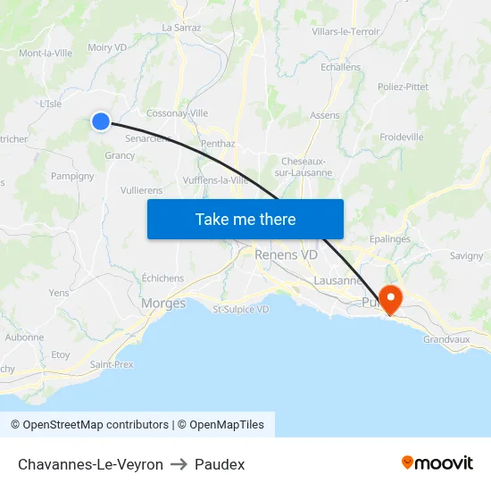 Chavannes-Le-Veyron to Paudex map