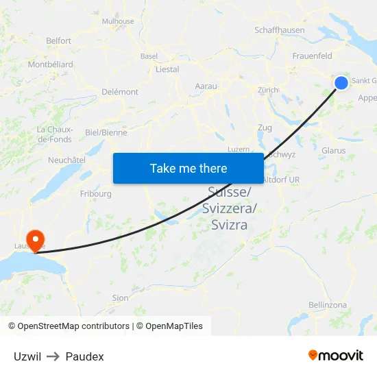 Uzwil to Paudex map