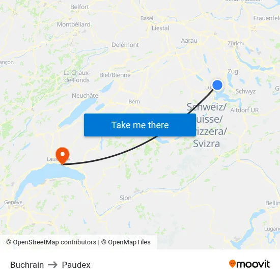 Buchrain to Paudex map