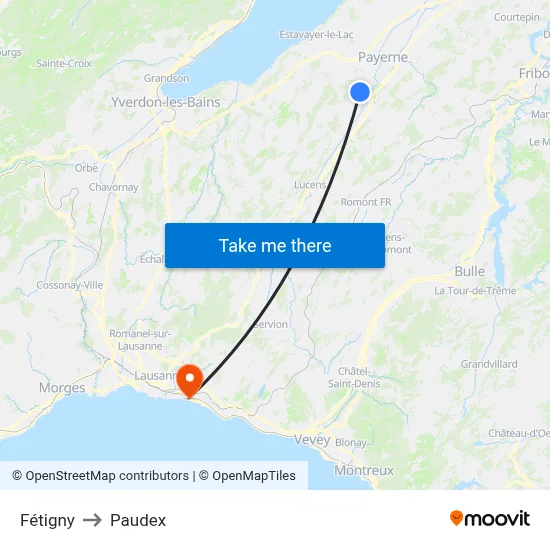 Fétigny to Paudex map
