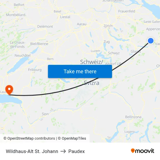Wildhaus-Alt St. Johann to Paudex map