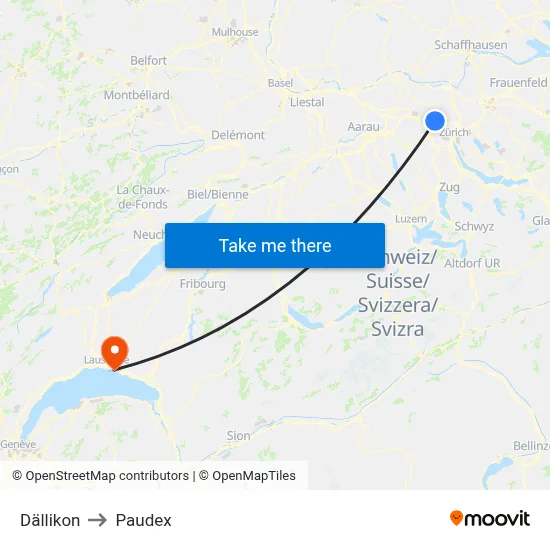 Dällikon to Paudex map