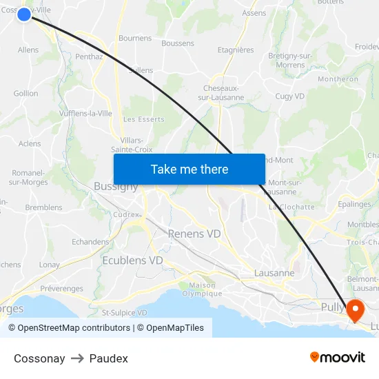 Cossonay to Paudex map