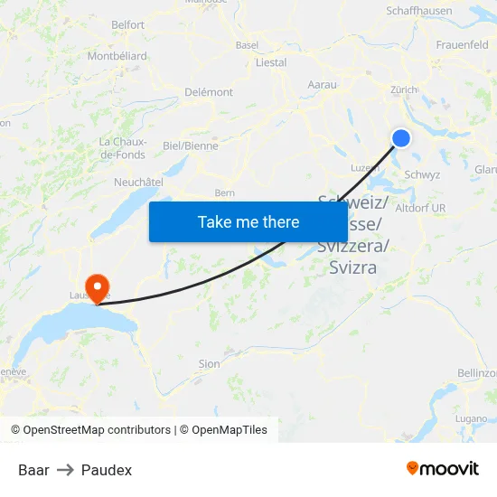 Baar to Paudex map