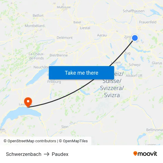 Schwerzenbach to Paudex map