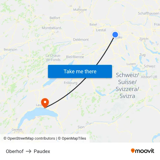 Oberhof to Paudex map