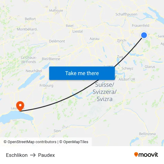 Eschlikon to Paudex map