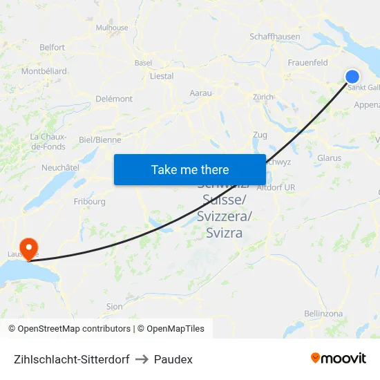 Zihlschlacht-Sitterdorf to Paudex map