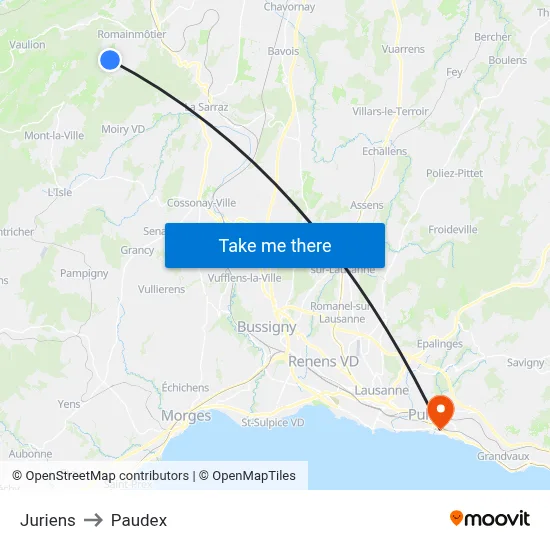 Juriens to Paudex map