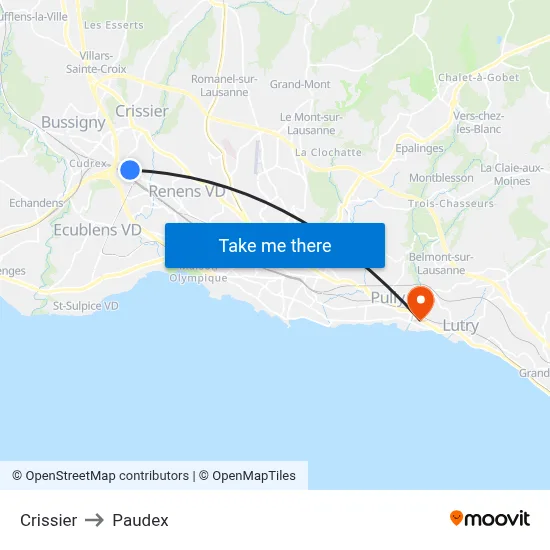 Crissier to Paudex map