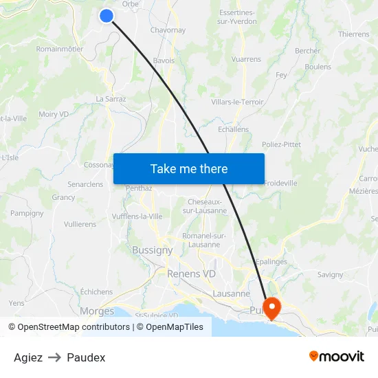 Agiez to Paudex map