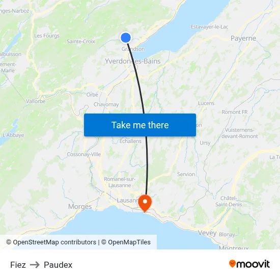 Fiez to Paudex map