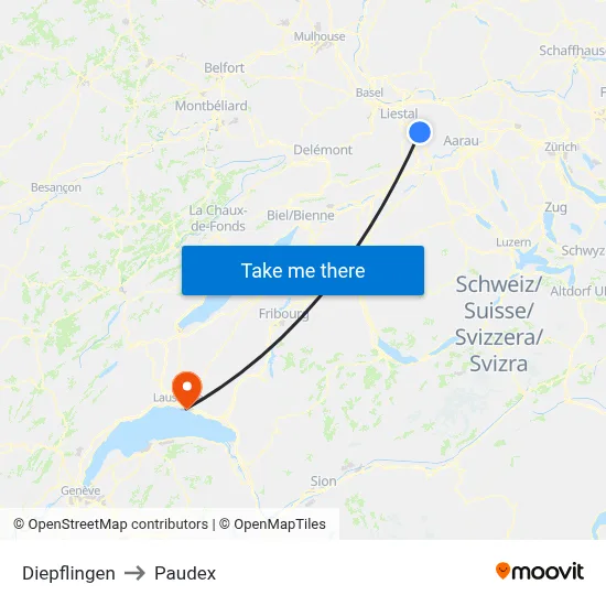 Diepflingen to Paudex map