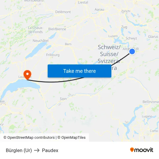 Bürglen (Ur) to Paudex map