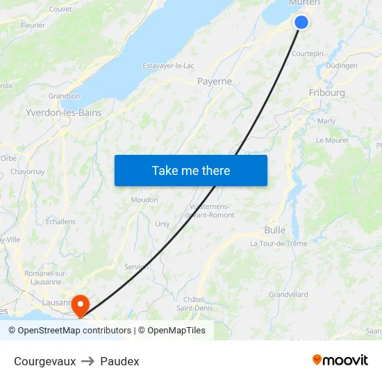 Courgevaux to Paudex map
