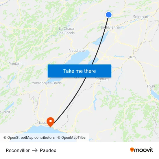 Reconvilier to Paudex map